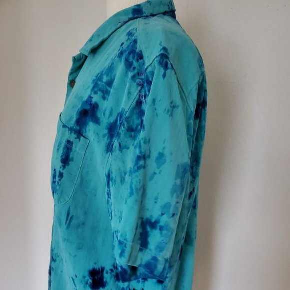 Painted Tommy bahama short sleeve silk shirt navy blue tropical beach vacation - Picture 5 of 10